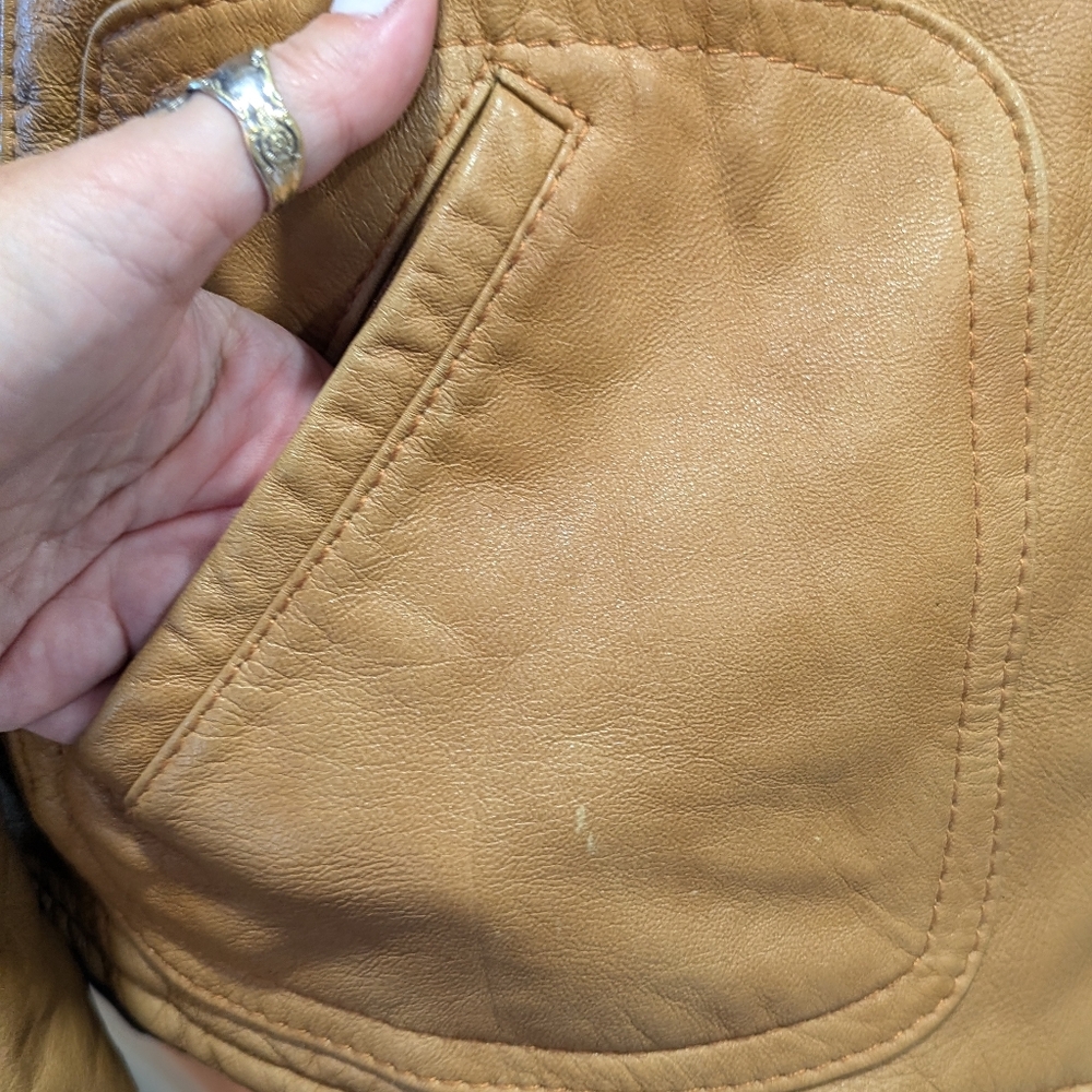 Vintage Tan Leather Zip Front Jacket - Picture 11 of 15